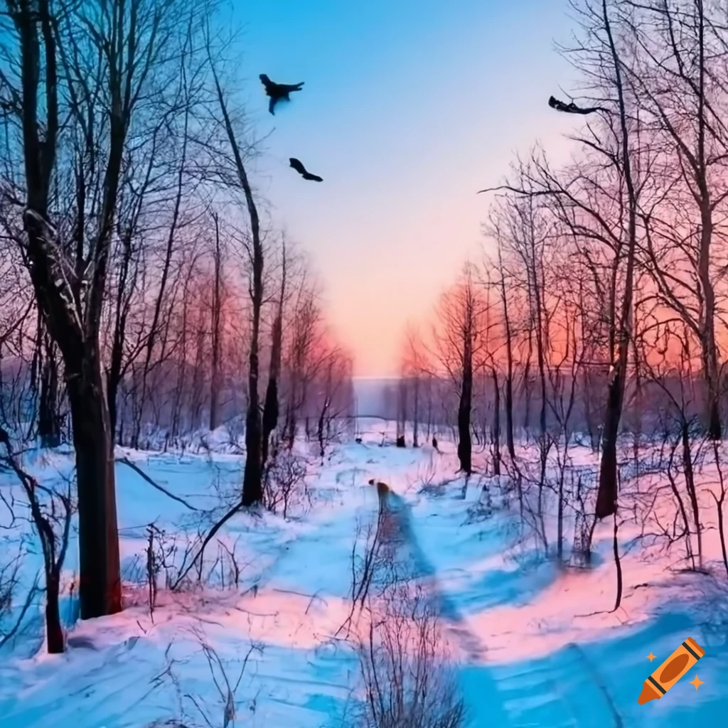 sunset view of a winter cemetery path