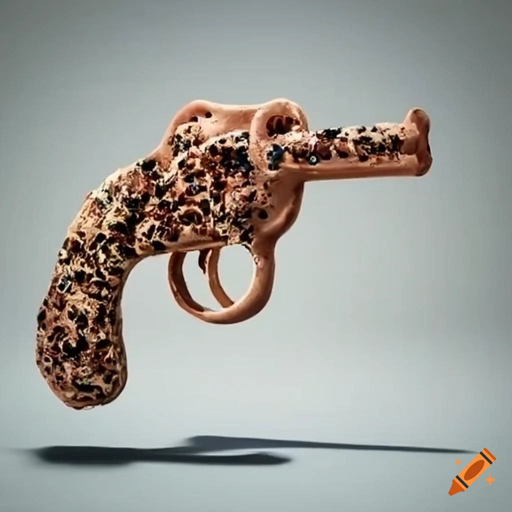 Ceramic sculpture of a trashy gun