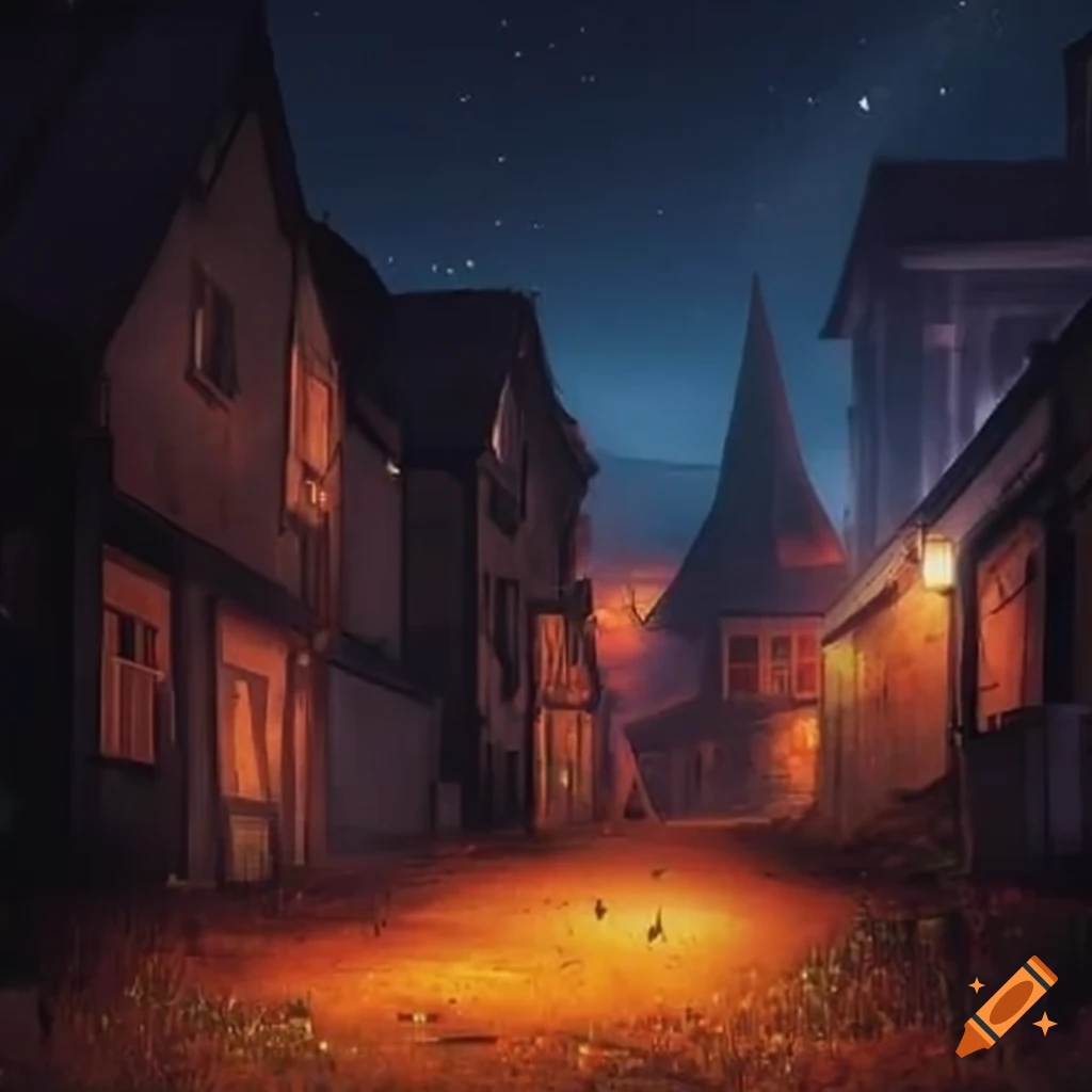 night view of an abandoned town under starry sky