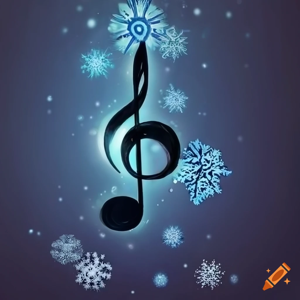 hyper realistic snowflakes and music notes