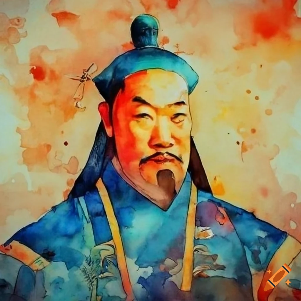 Watercolor painting of admiral zheng he and his fleet on Craiyon