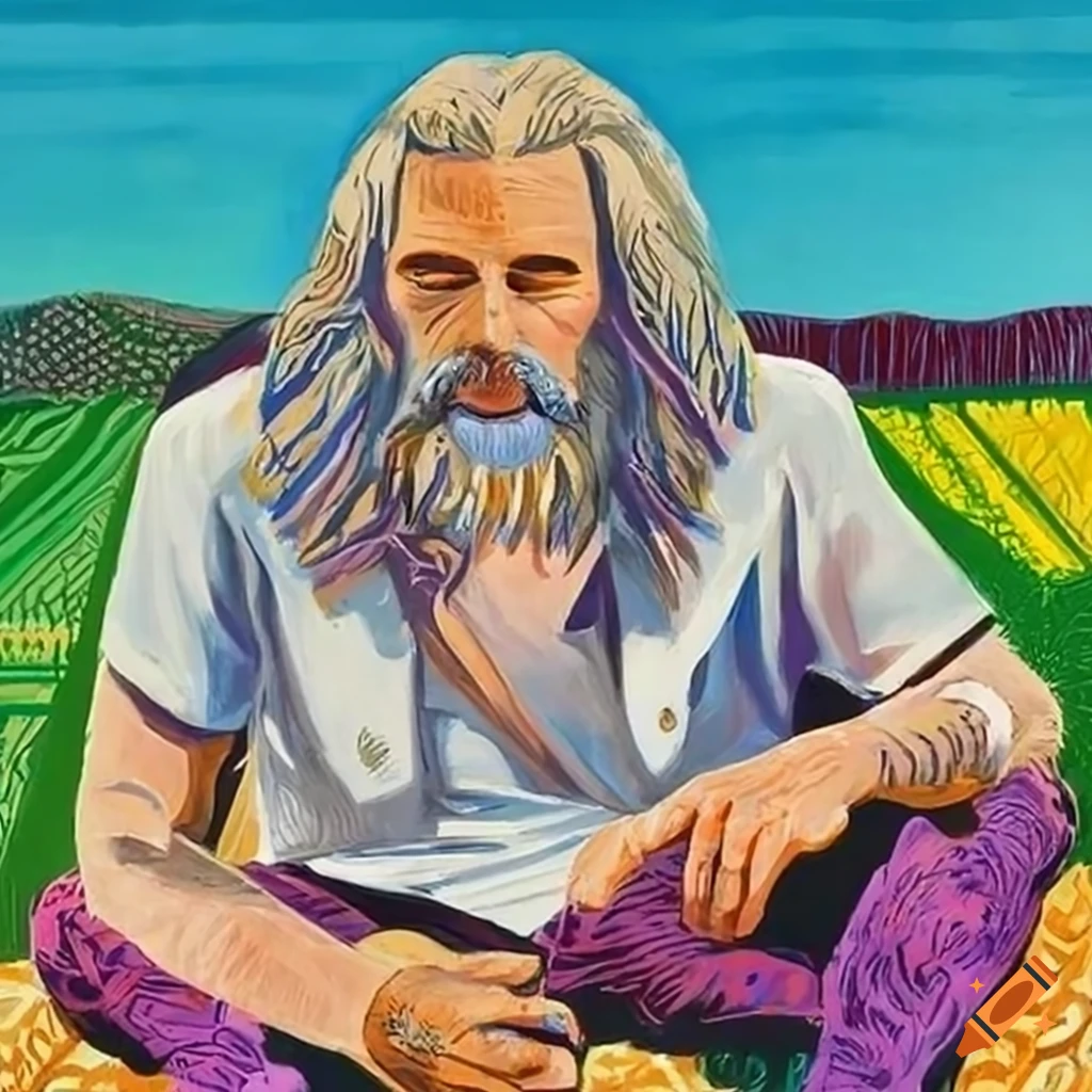 Hyperrealistic depiction of a man in hippie clothing on Craiyon