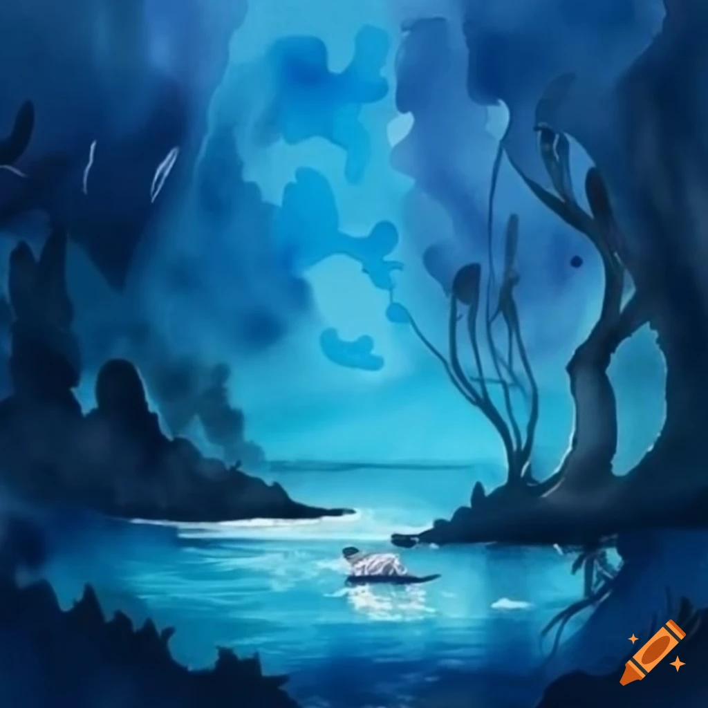 watercolor painting of a blue aquatic fairy