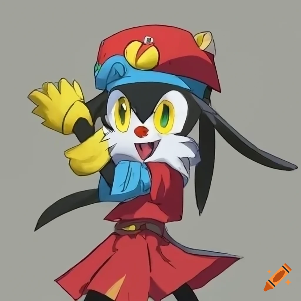 Cute character klonoa dressed as link, ready for battle on Craiyon