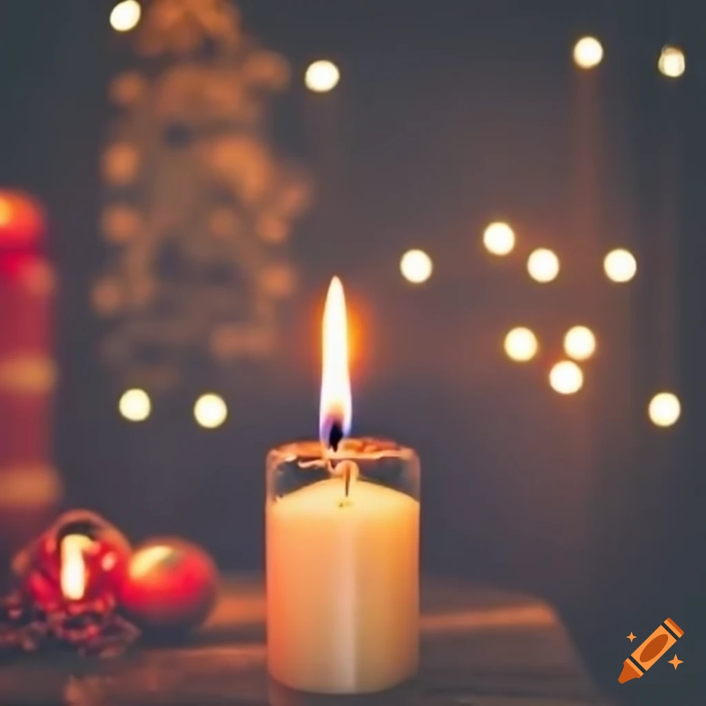 Festive candle with christmas decorations