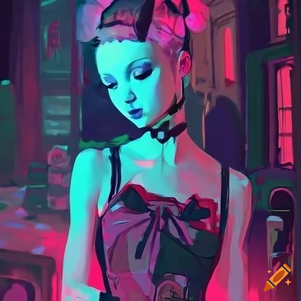 elegant ballerina in gothic tutu with cyberpunk background