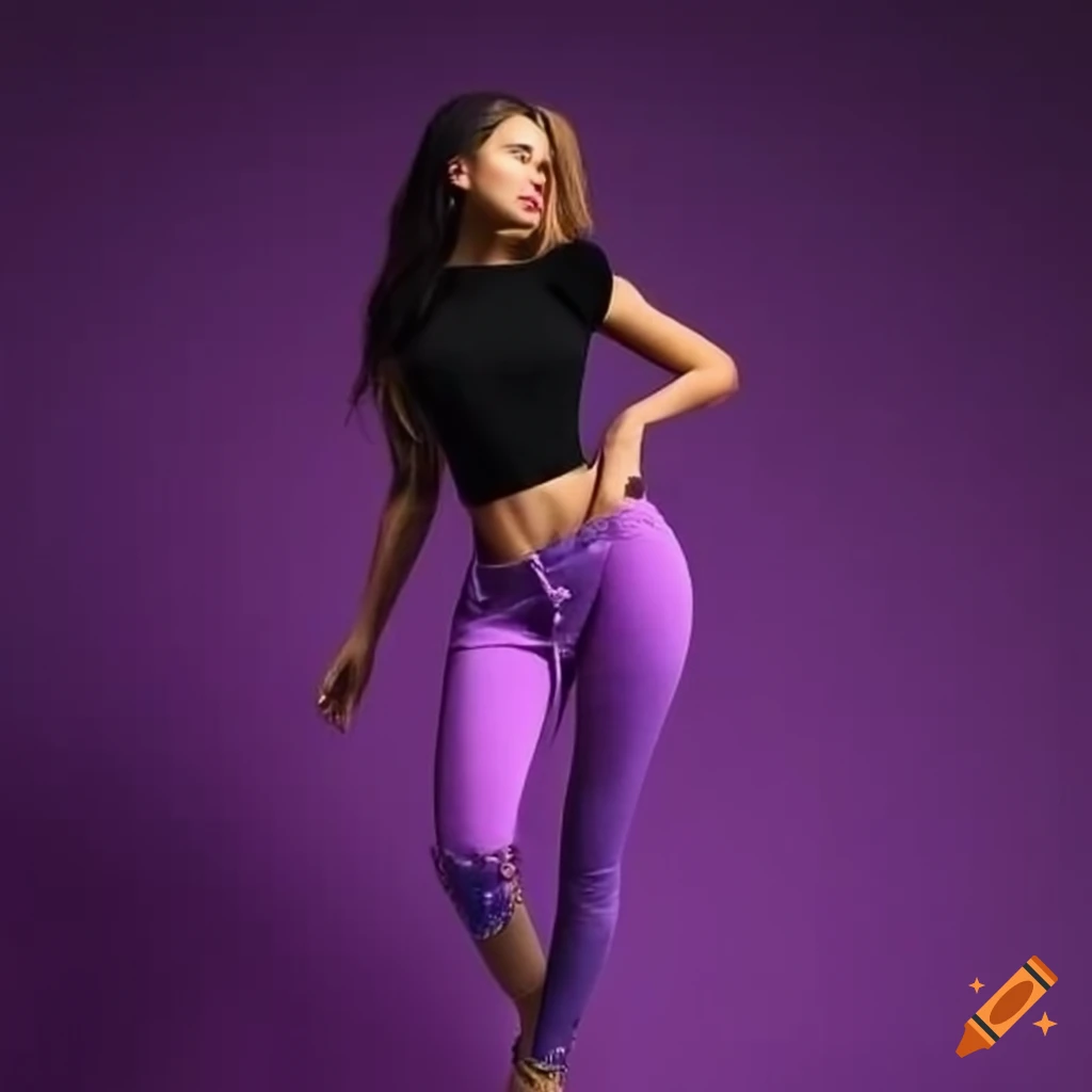 Purple skinny jeans and crop top outfit