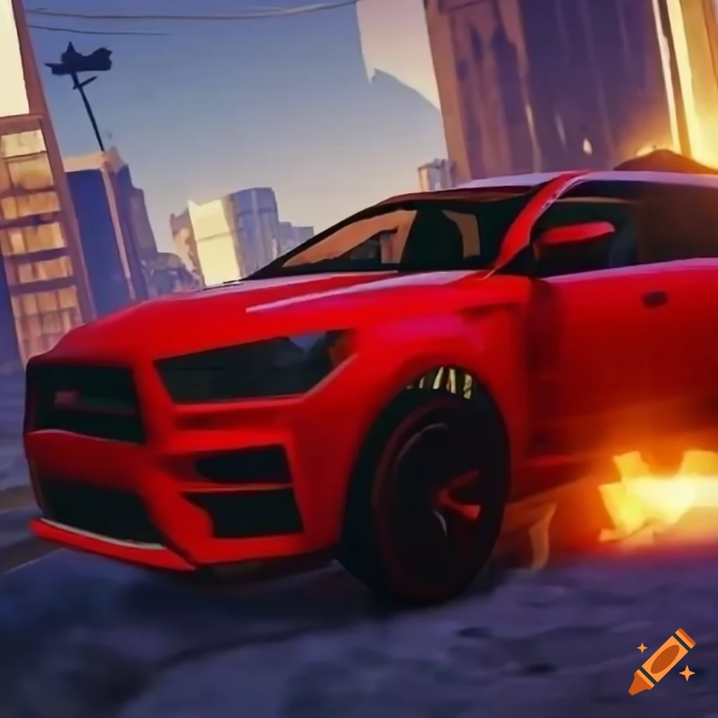 Red car speeding in gta 5 style artwork on Craiyon