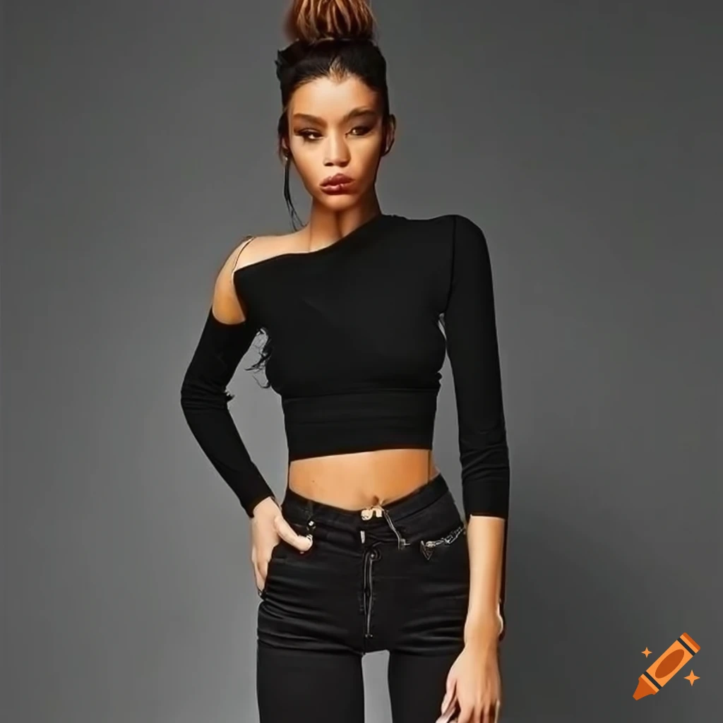Outfit with black skinny jeans and crop top