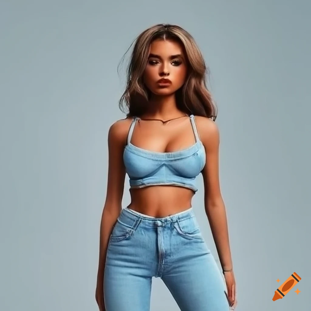 Babyblue skinny jeans and crop top outfit on Craiyon