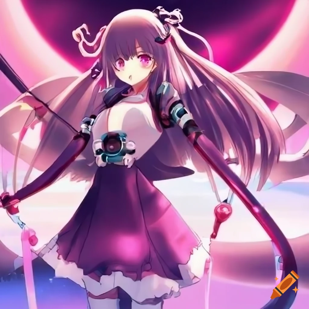 cute robotic magical girl with a bow