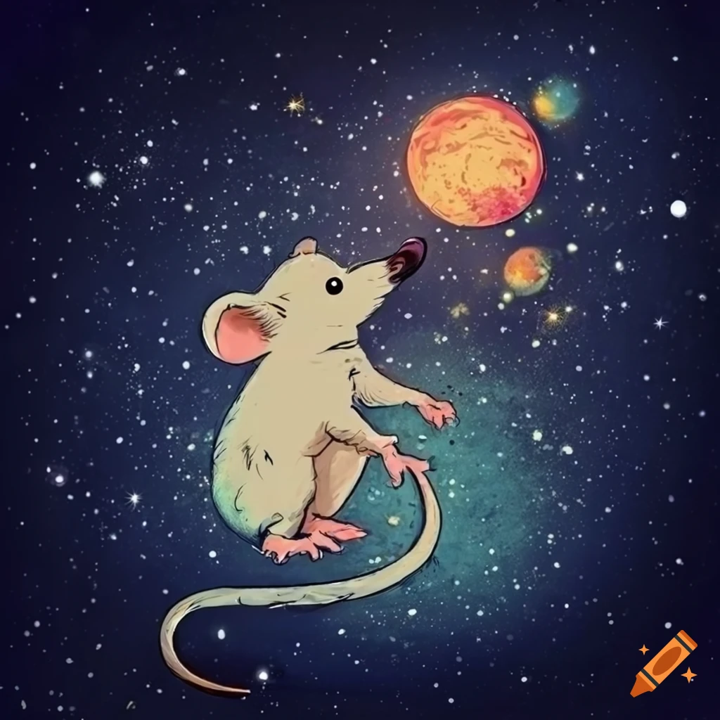 Mouse In Space Vintage drawing of a mouse in space