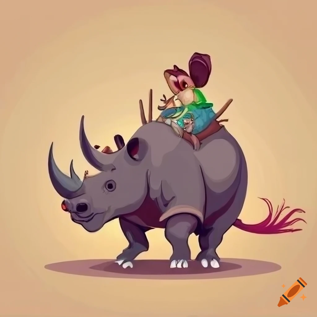 Illustration of a rat riding a rhino on craiyon