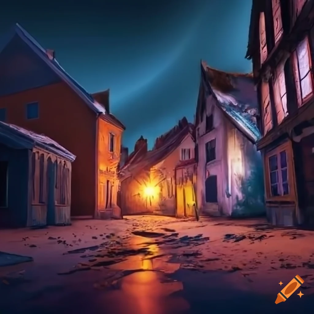night view of an abandoned town under starry sky