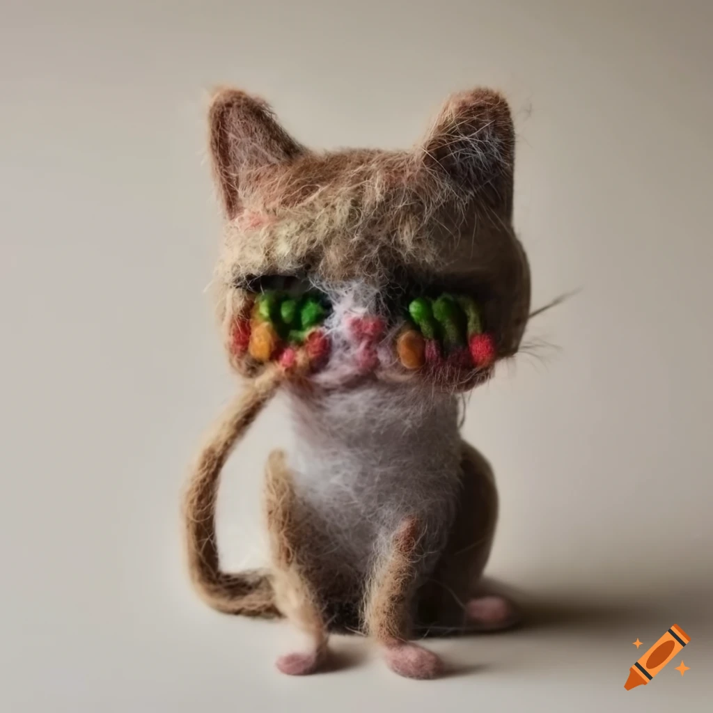 A felted cat shedding tears on Craiyon