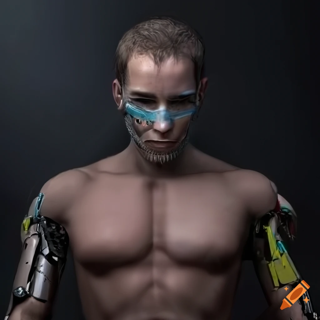 Cyborg male with an enlarged head and led lighting