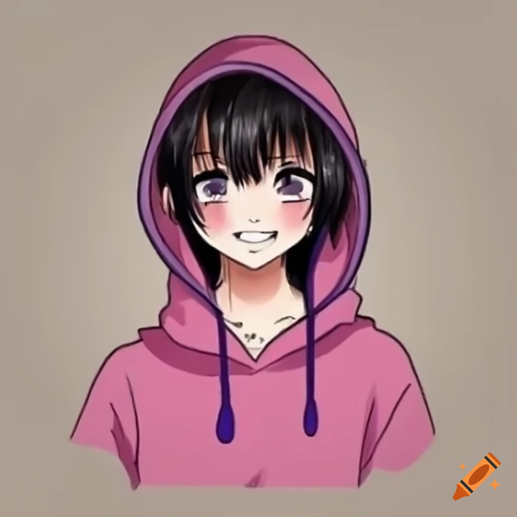 Anime girl in white hoodie with a light smile on Craiyon