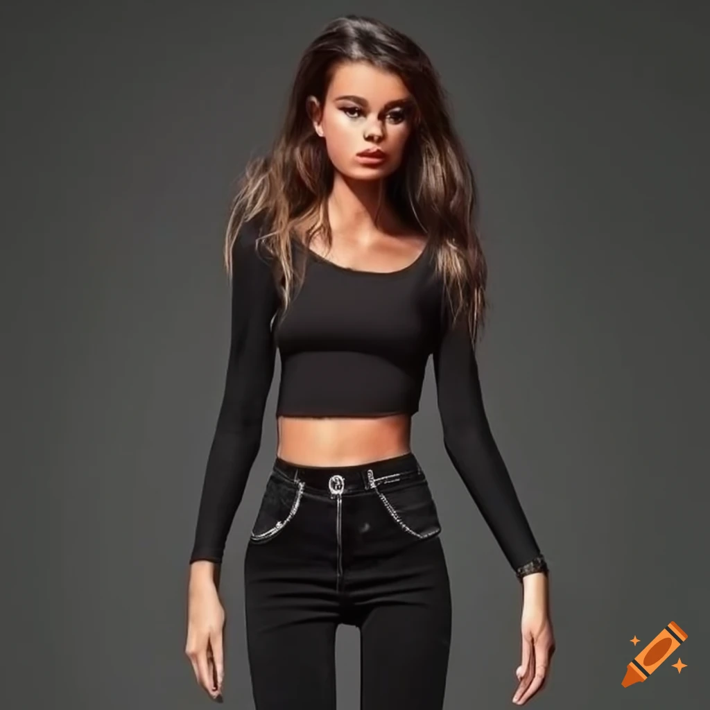 Stylish black skinny jeans and crop top