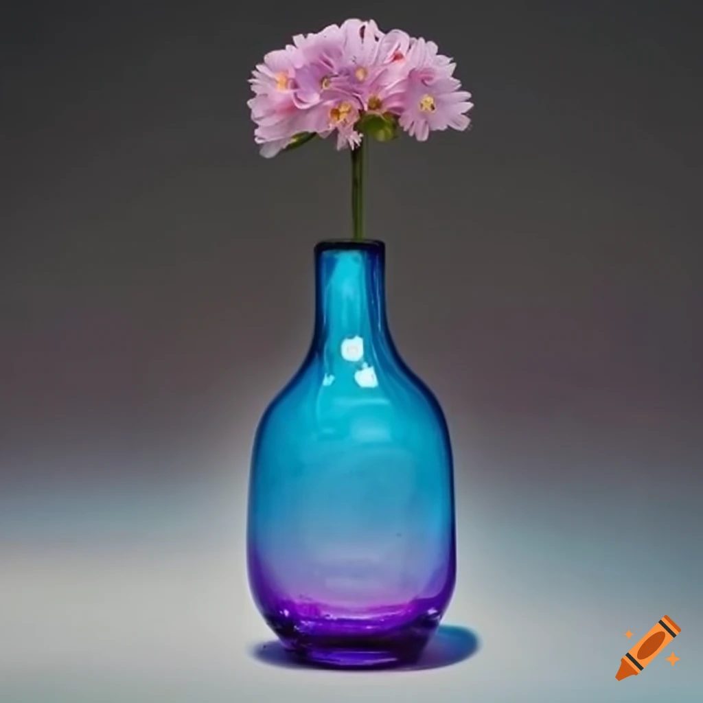 Glass bottle vase with blooming flowers on Craiyon