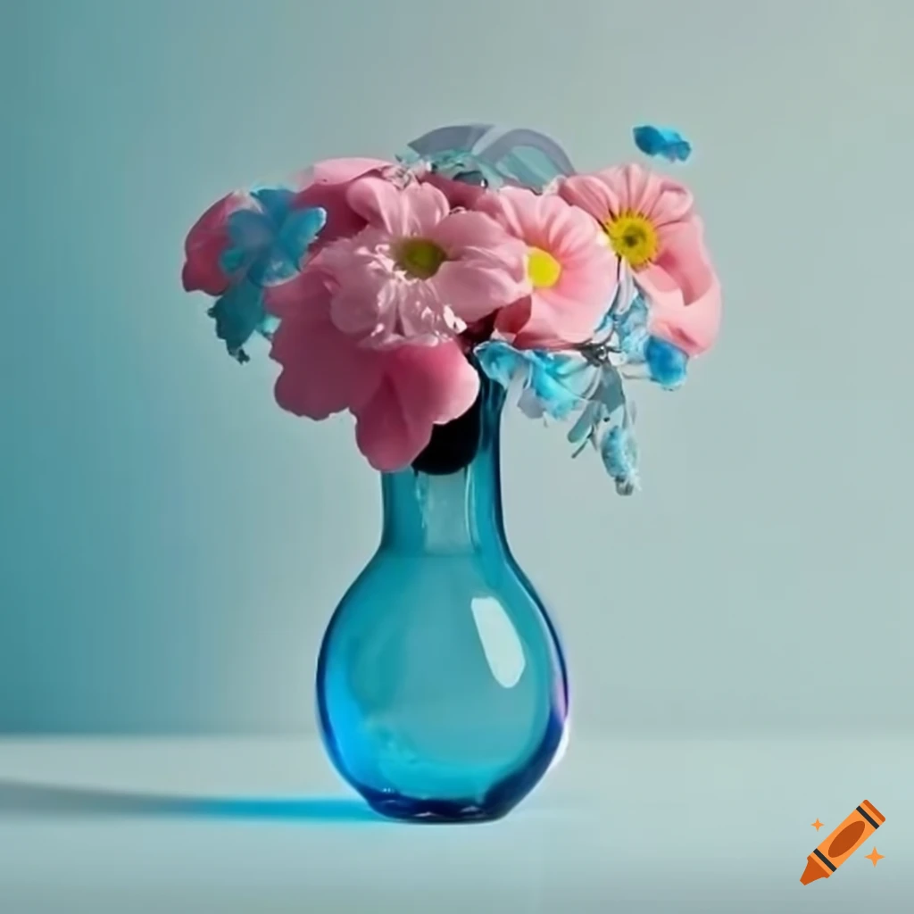 Colorful flower arrangement in a glass vase on Craiyon