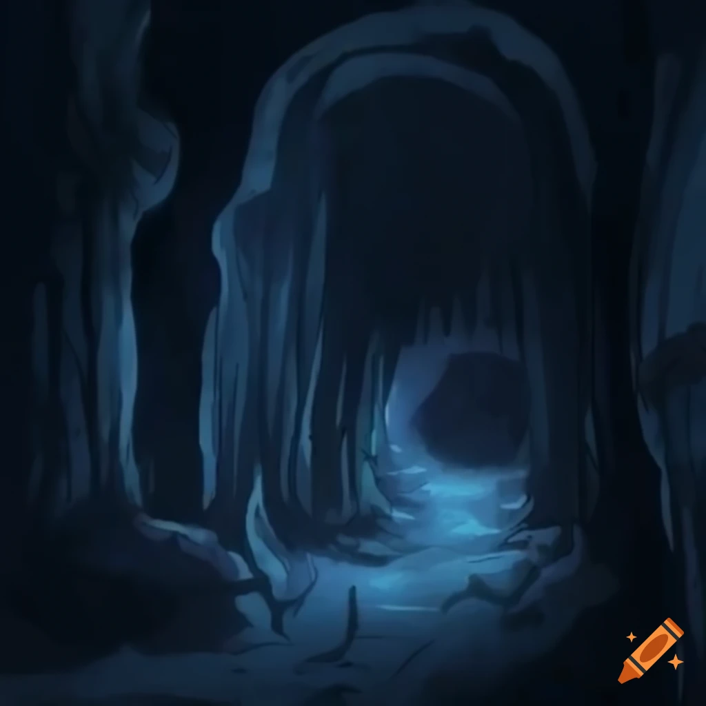 Anime illustration of an eerie underground catacomb