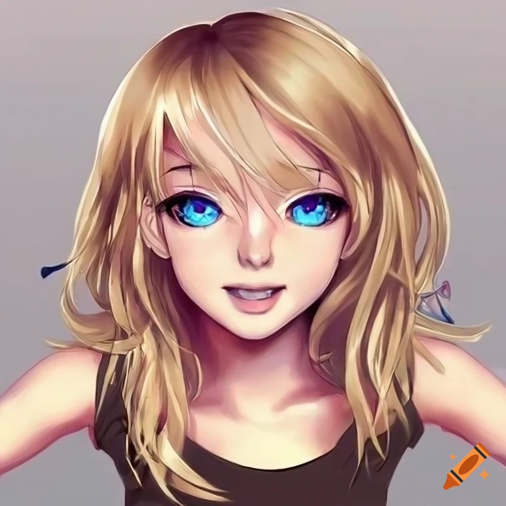 Closeup Of A Nerdy Blonde Anime Girl With Big Blue Eyes On Craiyon 7553