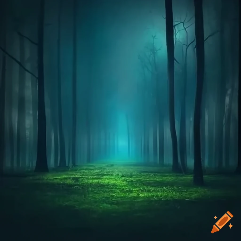 nighttime forest with glowing eyes in the darkness