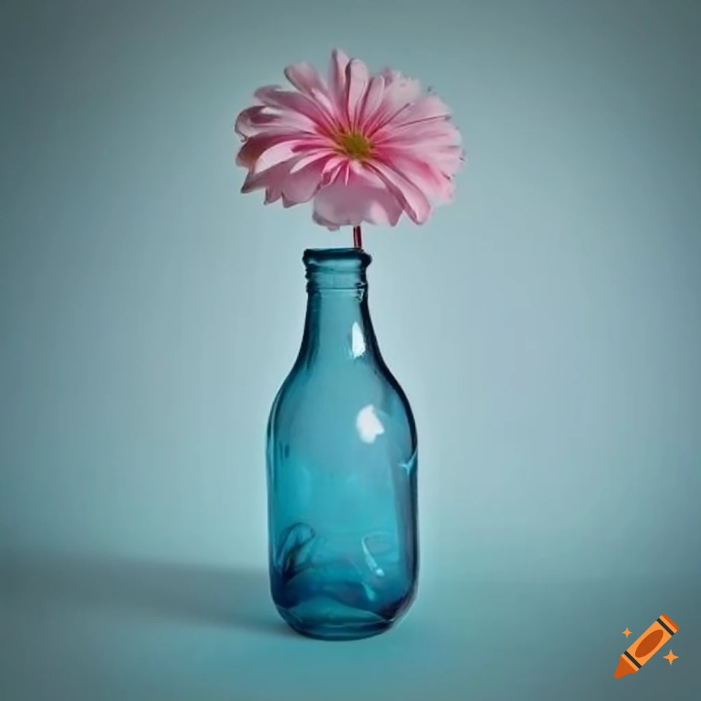Glass soda bottle vase with flowers on Craiyon