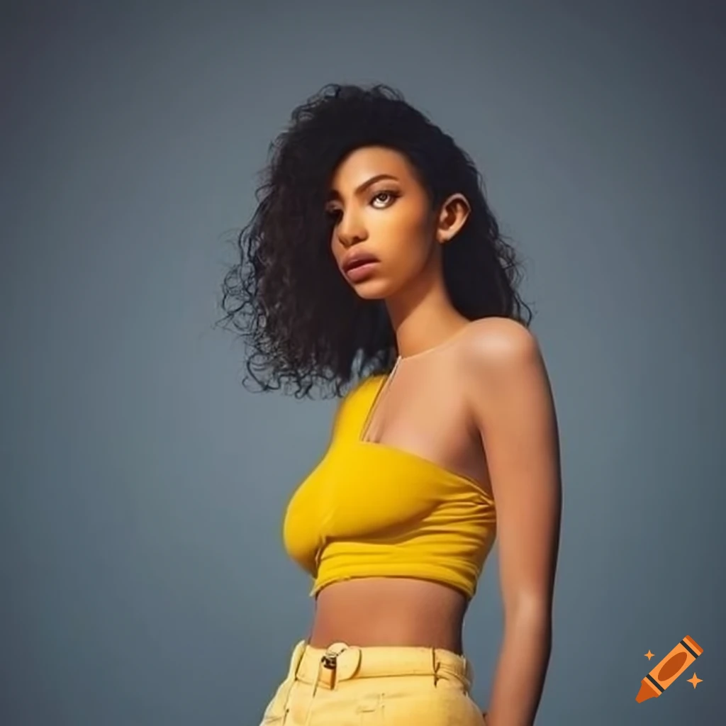 Yellow skinny jeans and crop top outfit on Craiyon