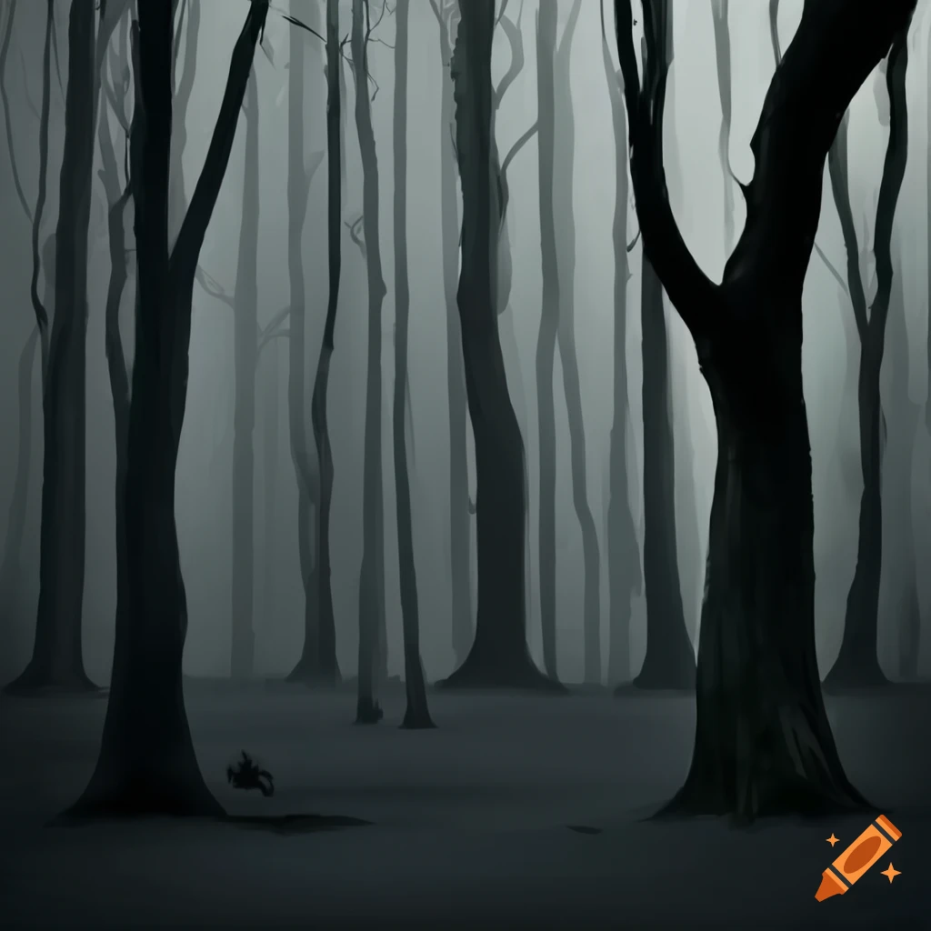 creepy forest with shadowy trees