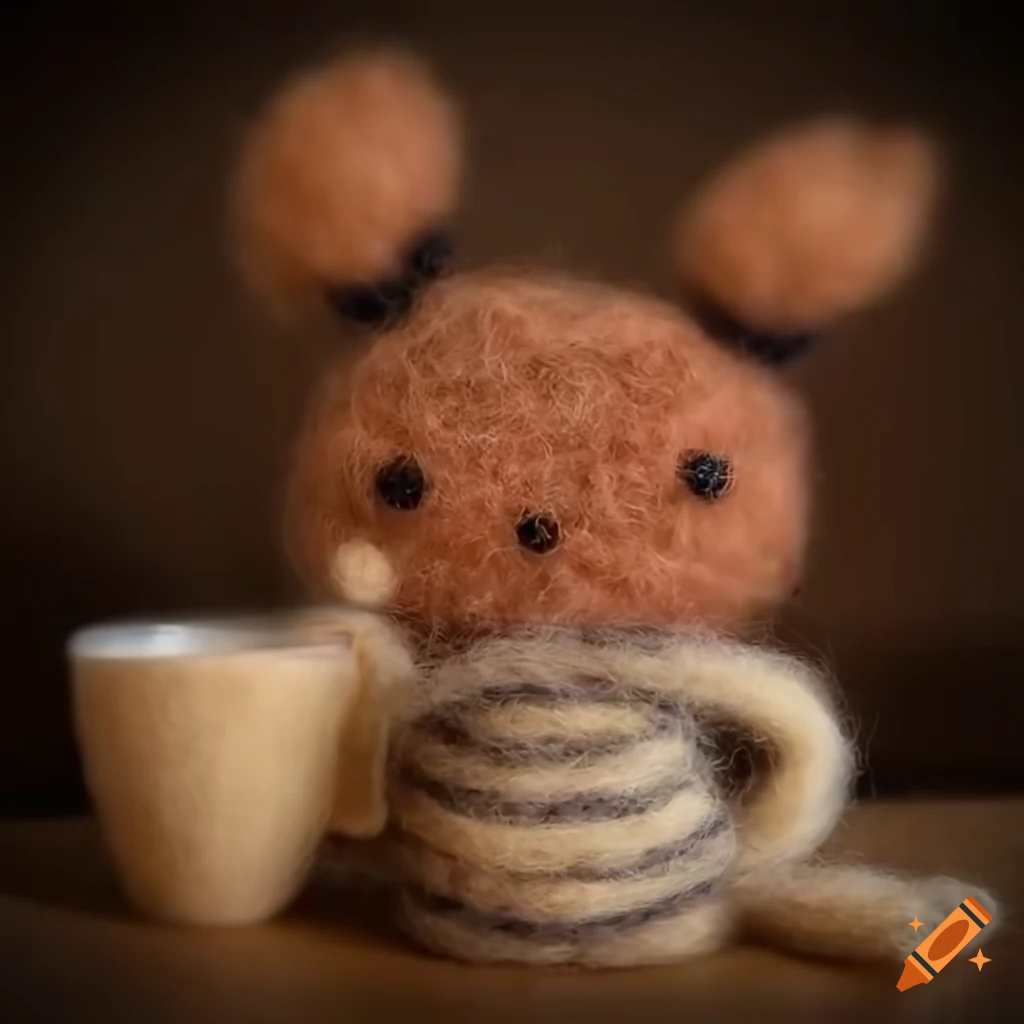 felted wool creatures enjoying tea