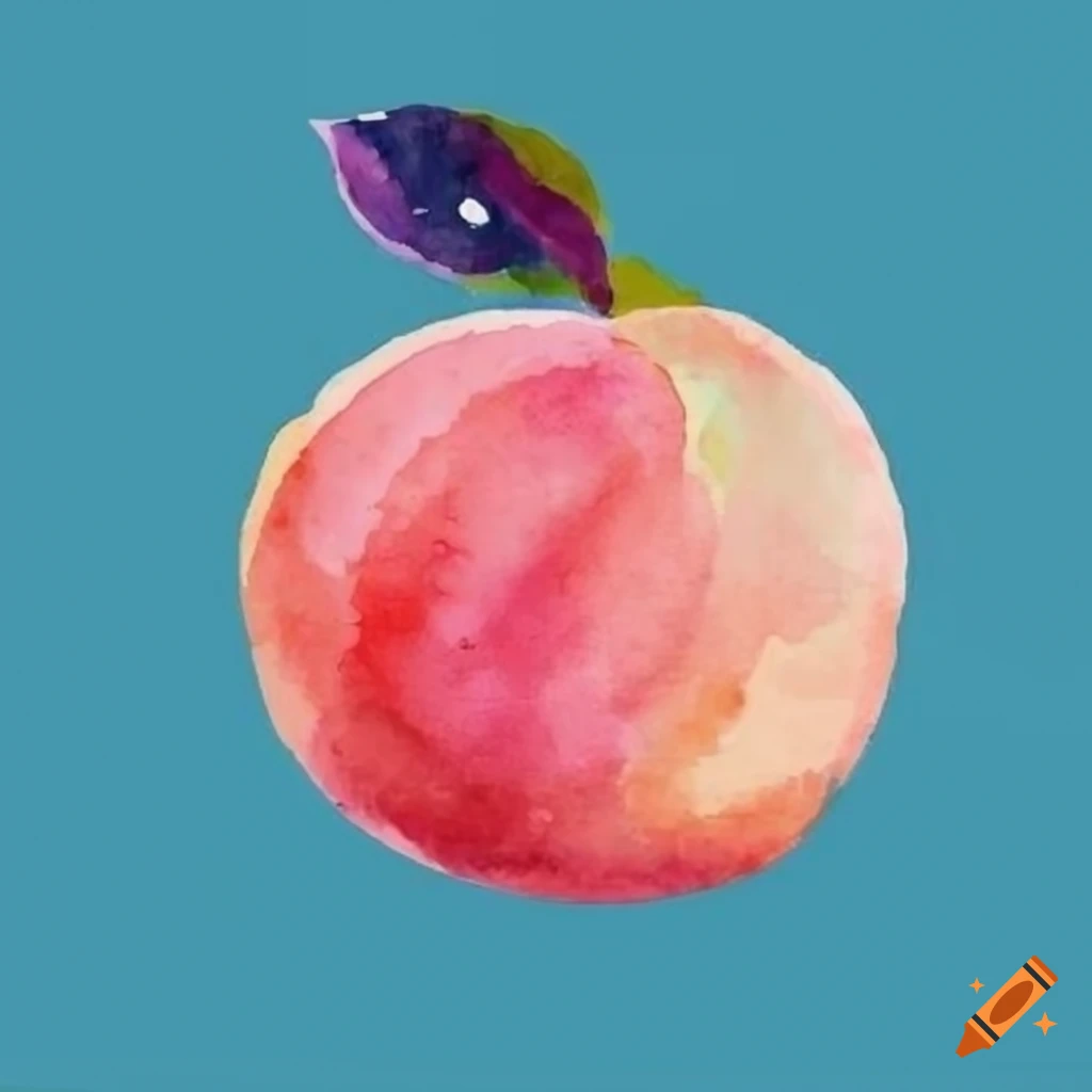 pink watercolor peach emoji on a blue background