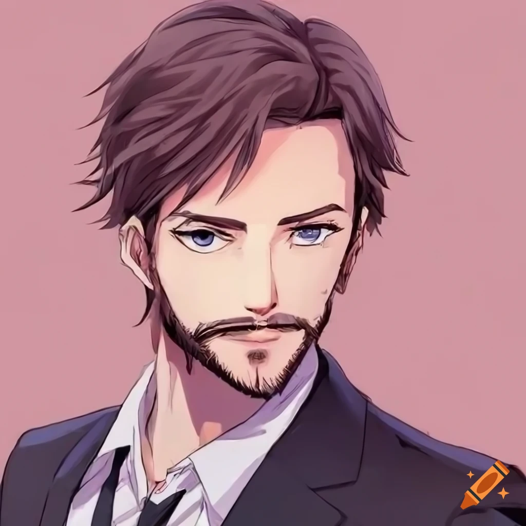Anime character with stubble beard and business attire on Craiyon