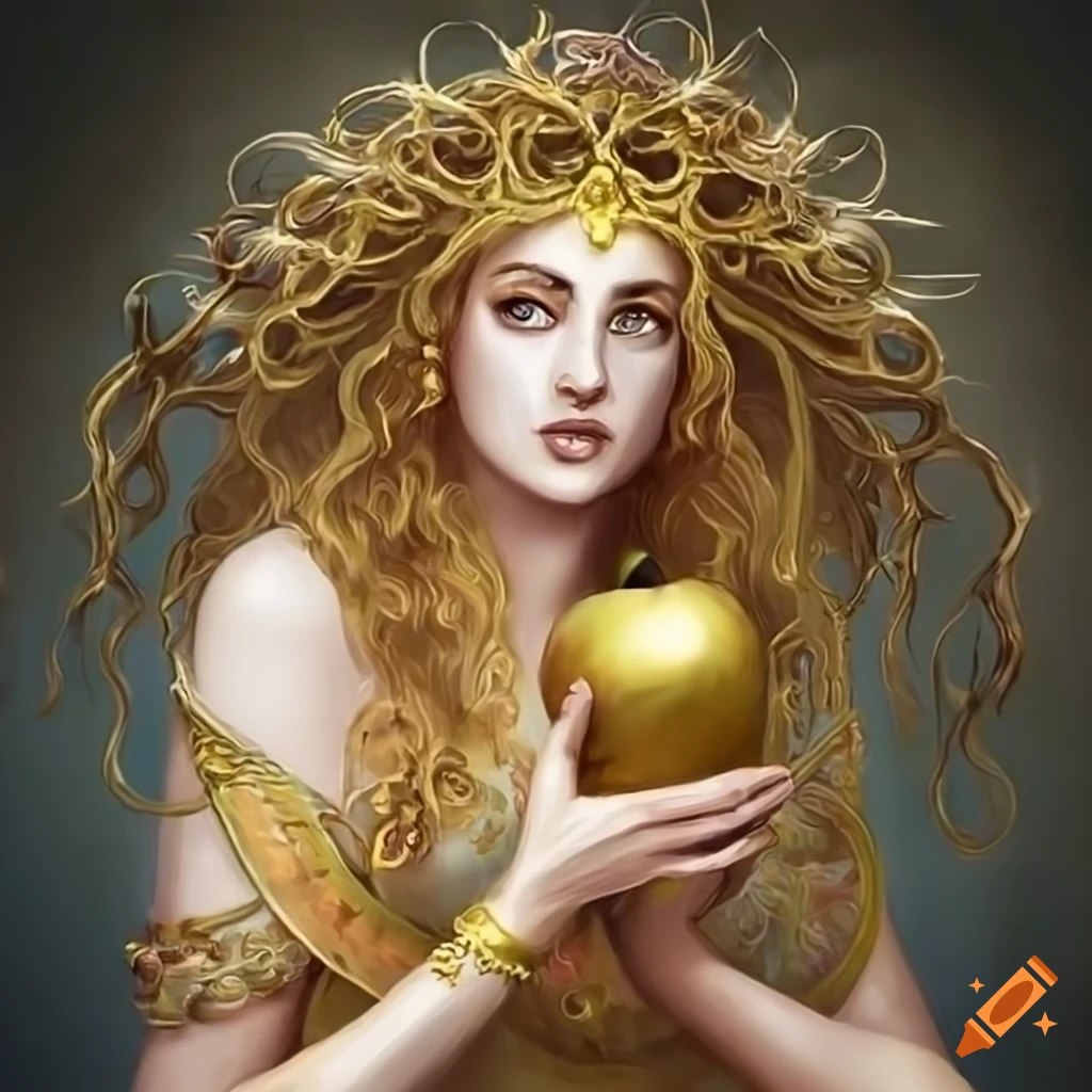 Artwork of goddess eris with the golden apple on Craiyon