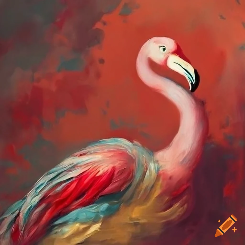 Vibrant red flamingo painting in fragonard's style on Craiyon