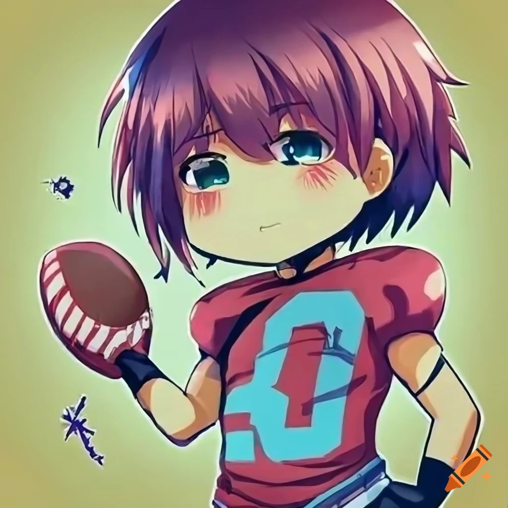 chibi anime character playing American football