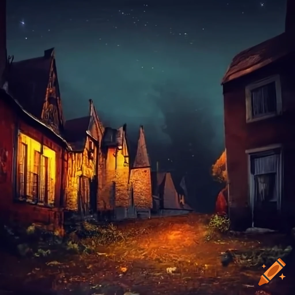 night view of an abandoned town under starry sky