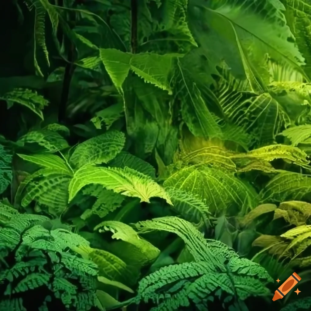 close-up of intricate jungle vegetation leafs