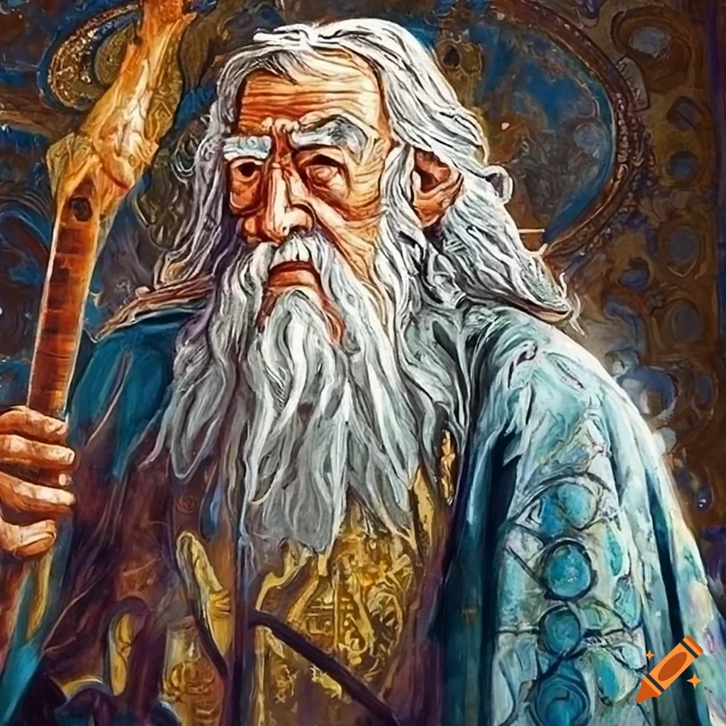 Byzantine mural artwork of Gandalf