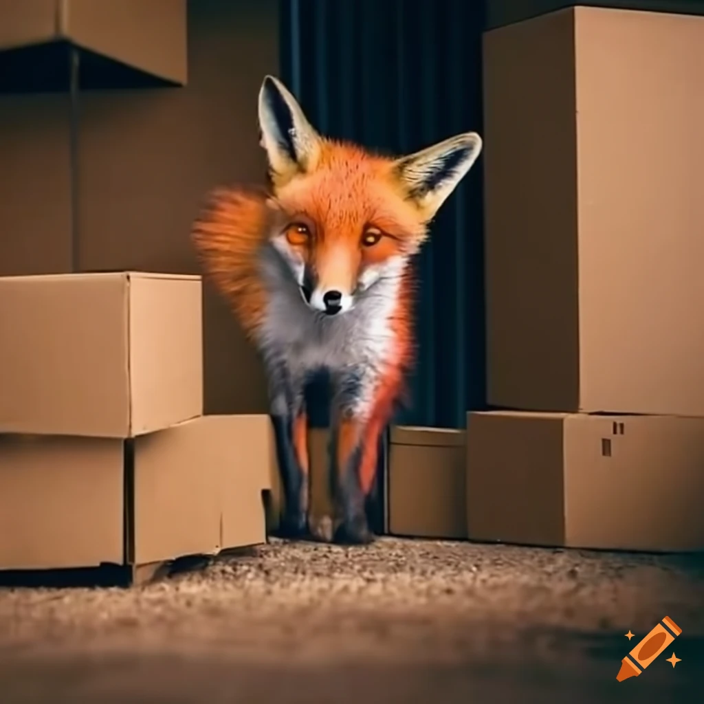 curious fox exploring a warehouse
