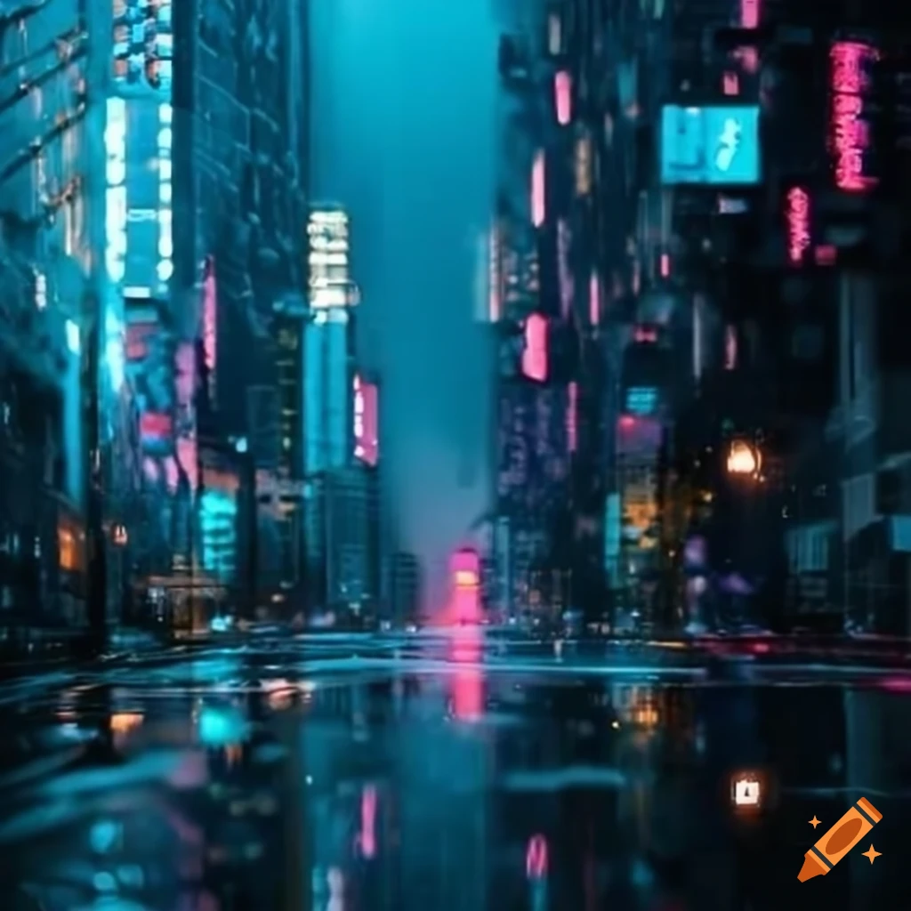 Night cityscape in the rain on Craiyon
