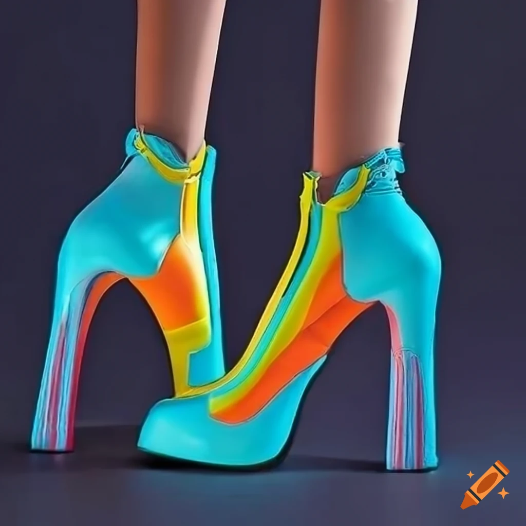 Futuristic high heel sneaker boots in vibrant colors