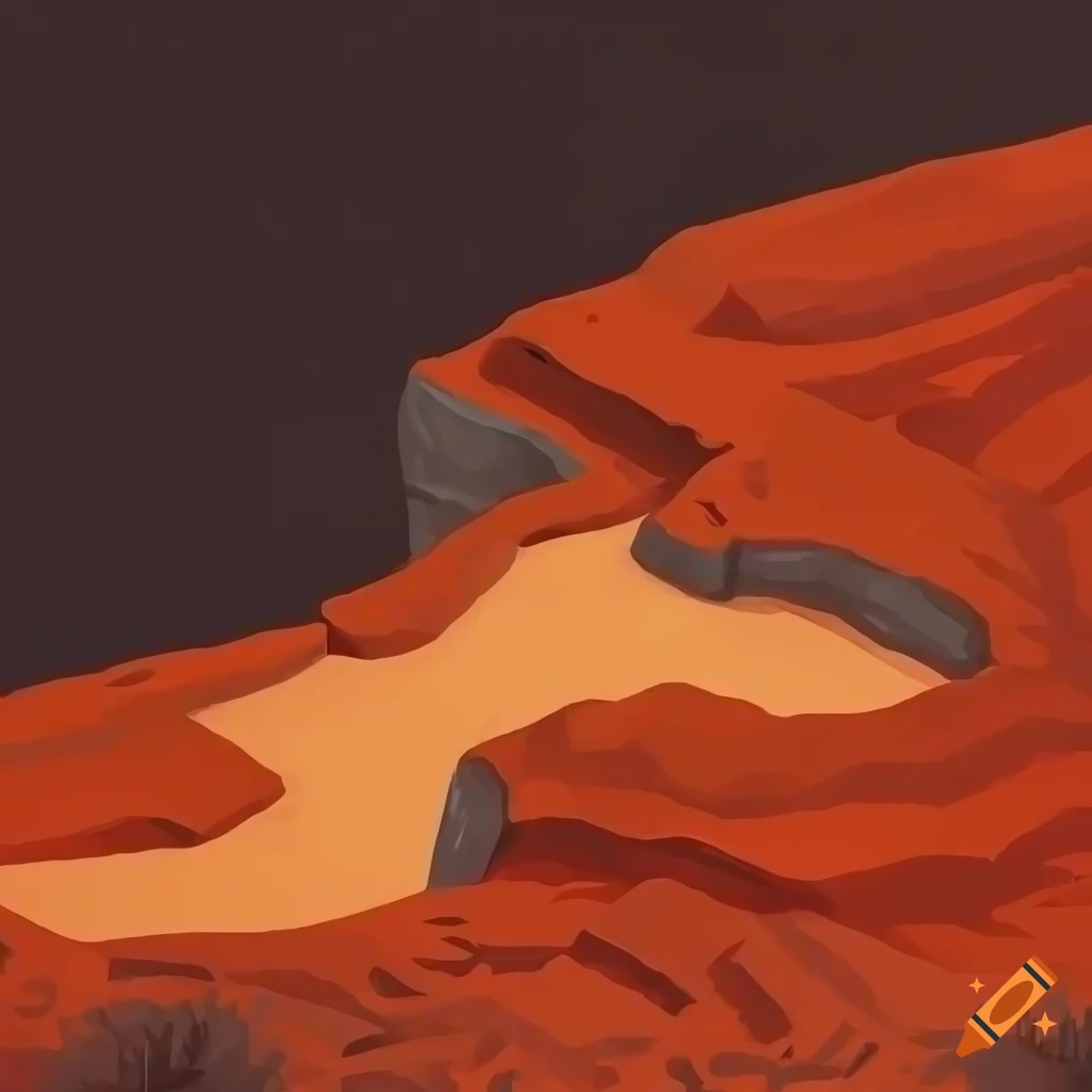 artistic isometric view of a red desert landscape