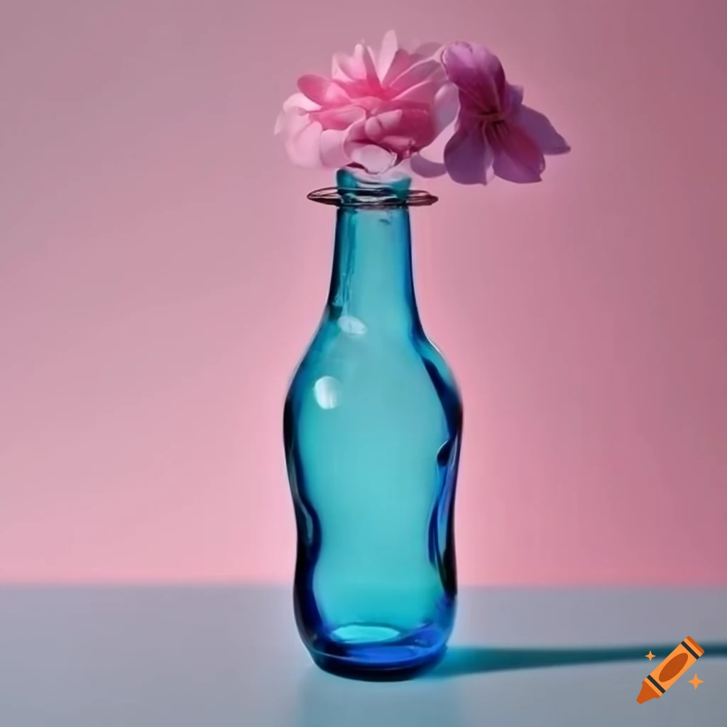 Glass soda bottle vase with flowers