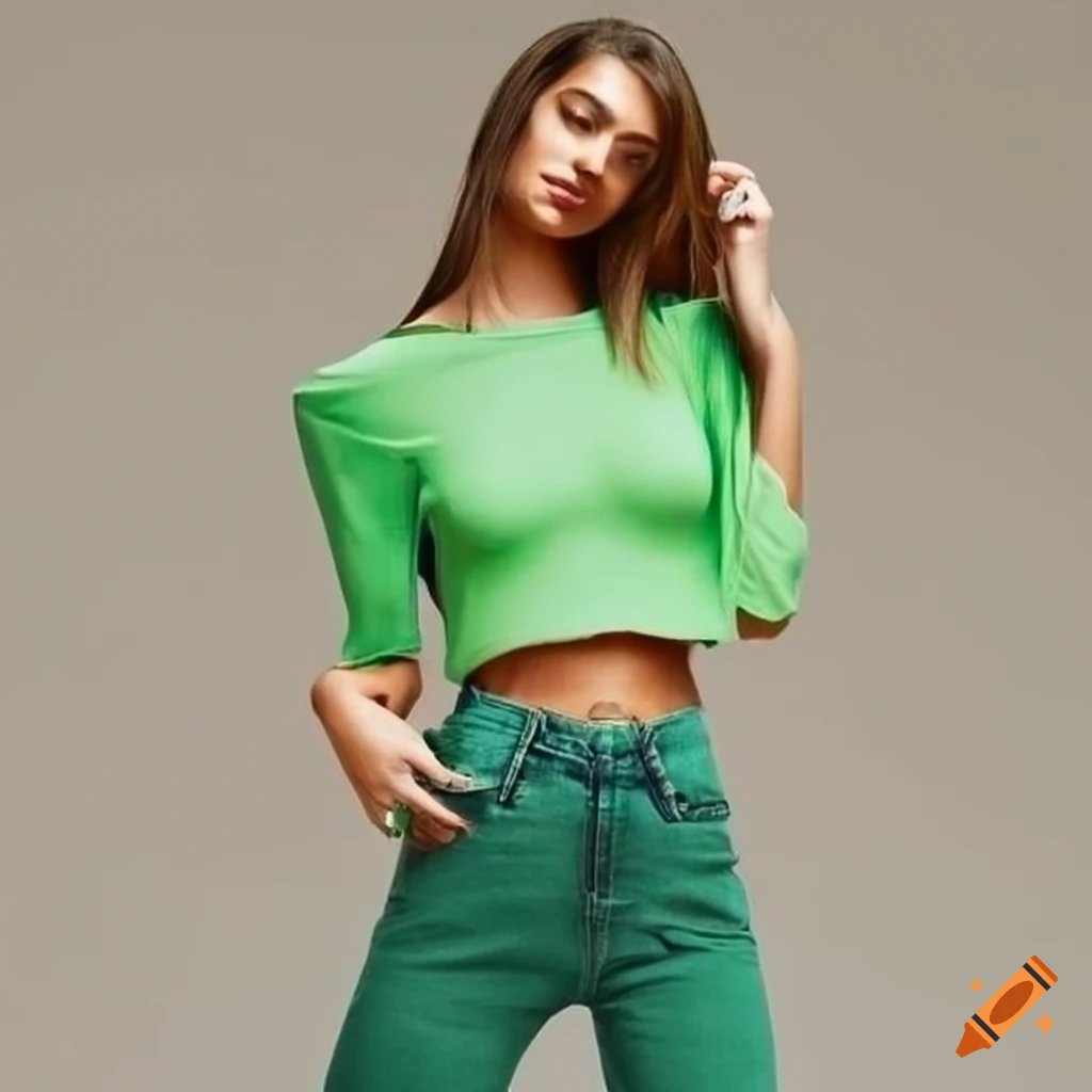Green skinny jeans and crop top outfit on Craiyon