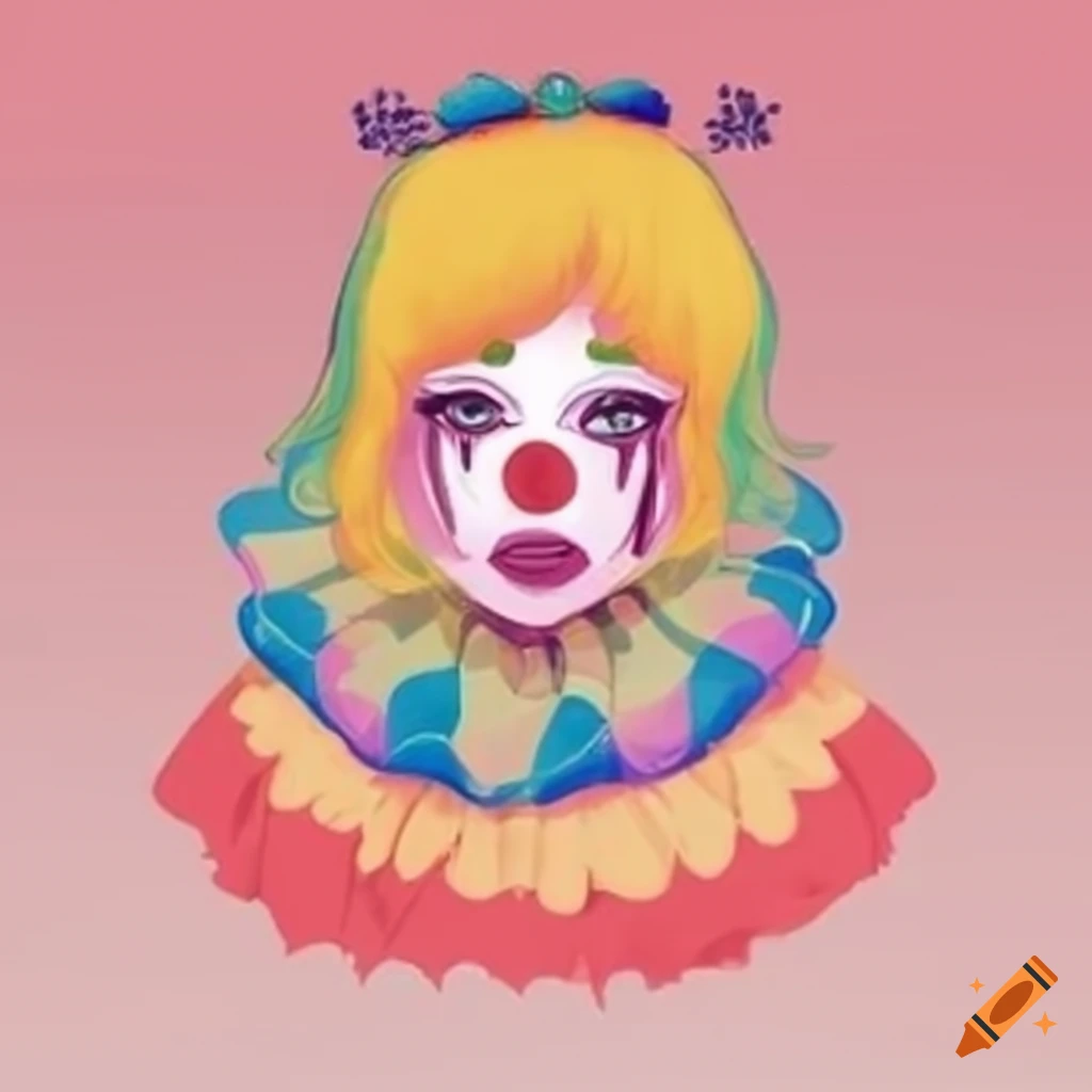 Portrait of a warm pastel clown girl on Craiyon