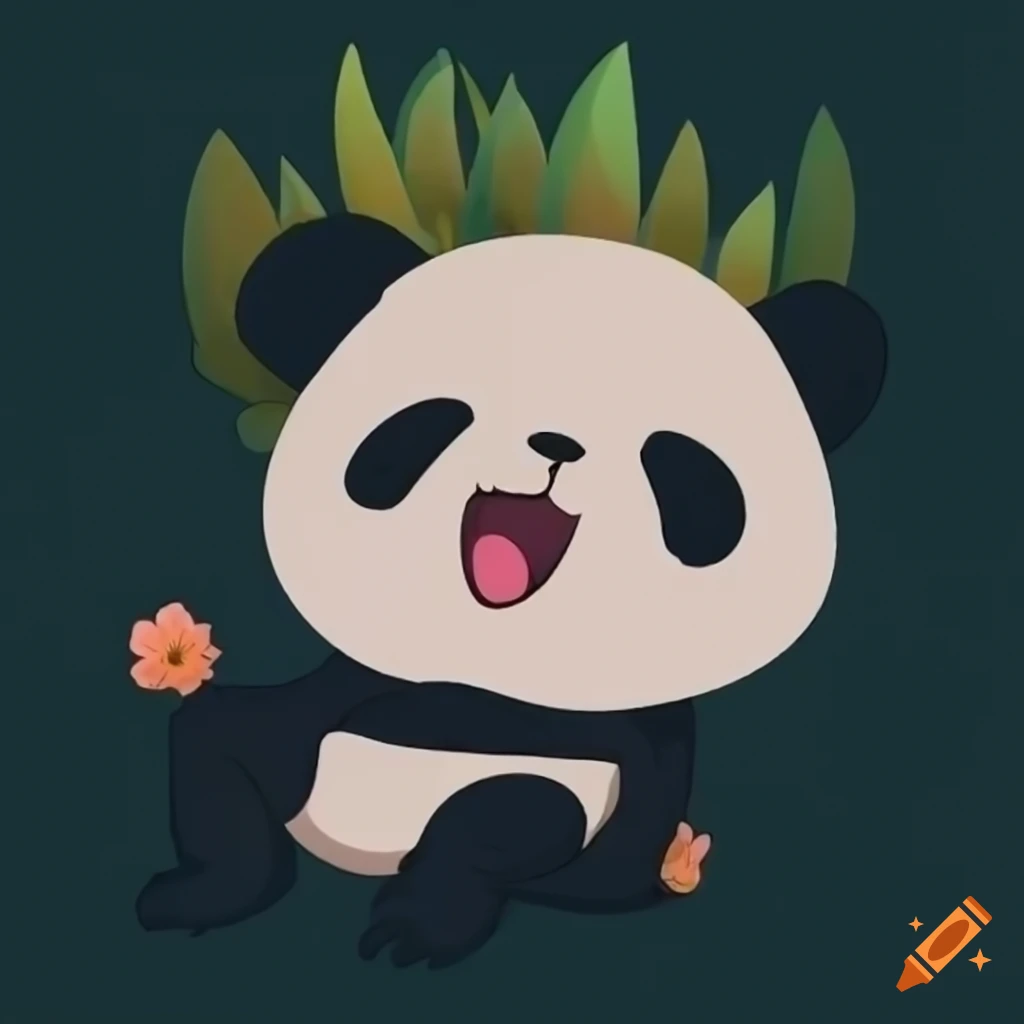 anime tired panda icon on flower background