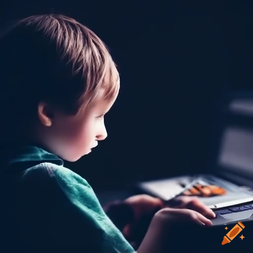 Boy playing games on a linux computer on Craiyon