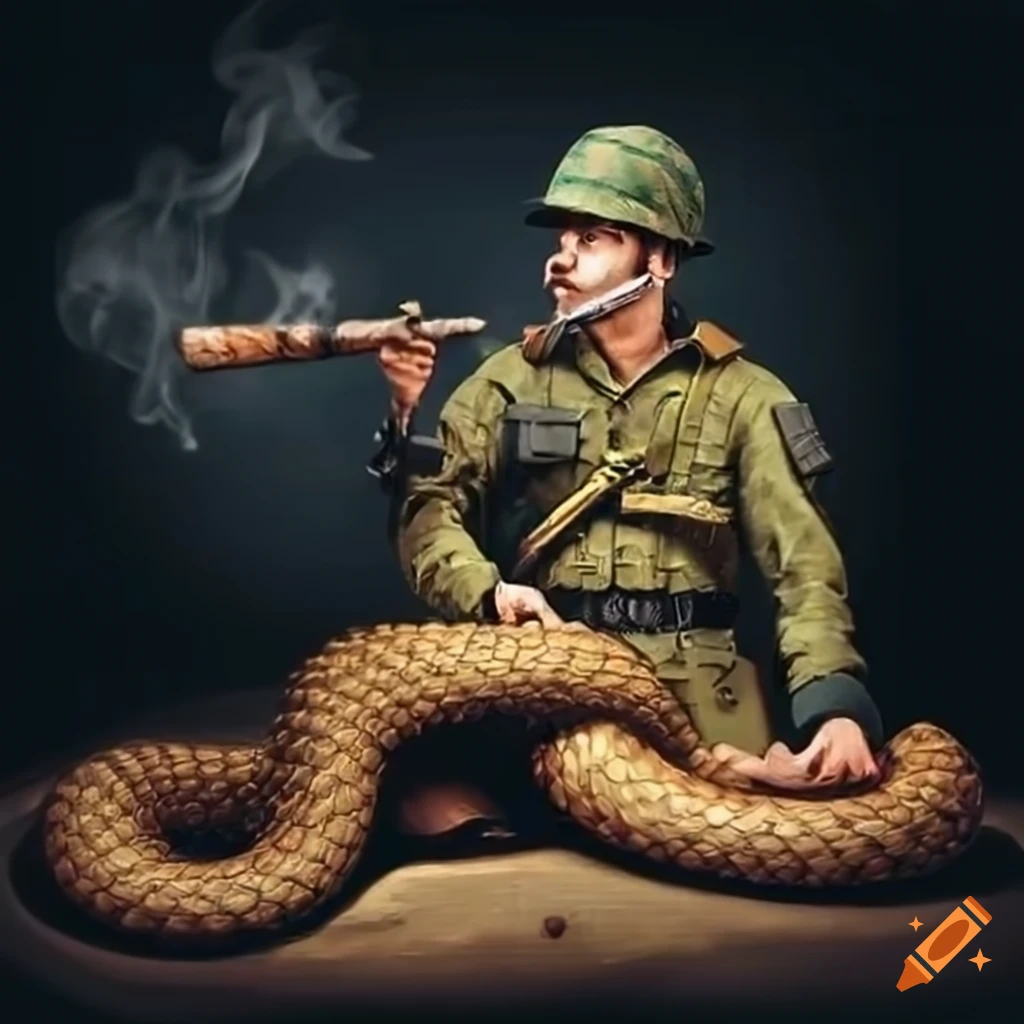 smoking soldier with rattlesnake head
