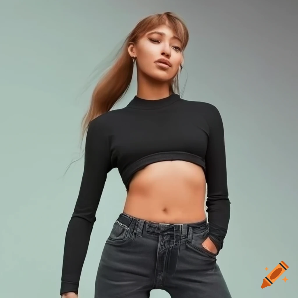 Anthracite skinny jeans and crop top outfit on Craiyon